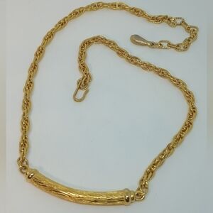 * Vintage Tortolani Gold Tone Wood Grain Look Choker Necklace
